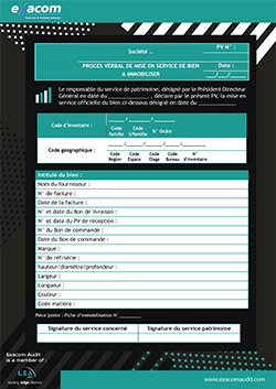 Modèle de procès verbal (PV) de mise en service d’une immobilisation